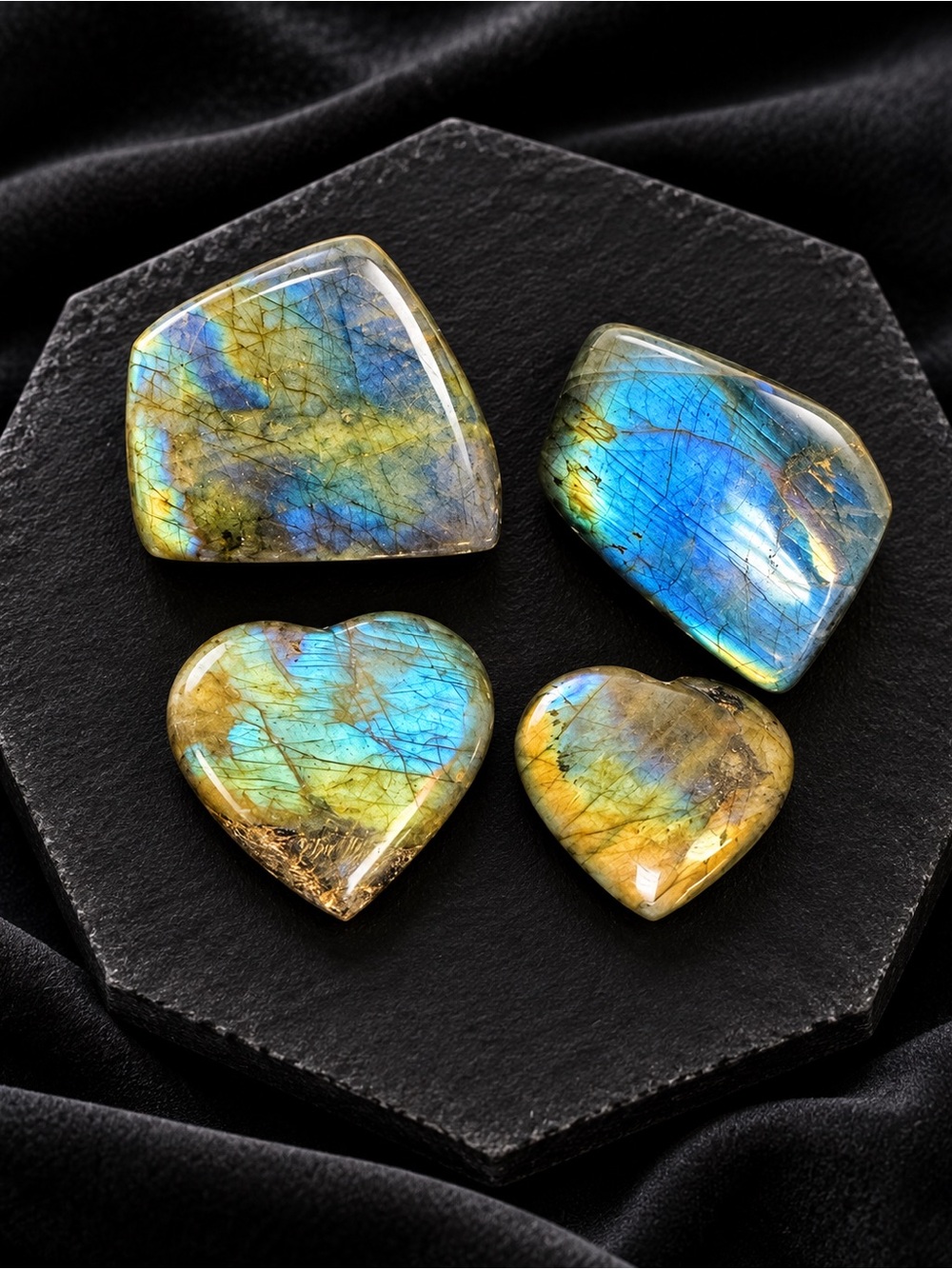 Labradorite Heart & Freeform- Blue-Gold Flash